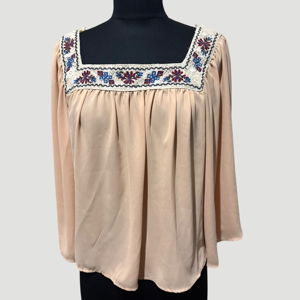 Anthropologie Flying Tomato Embroidered Square-Neck Blouse size M